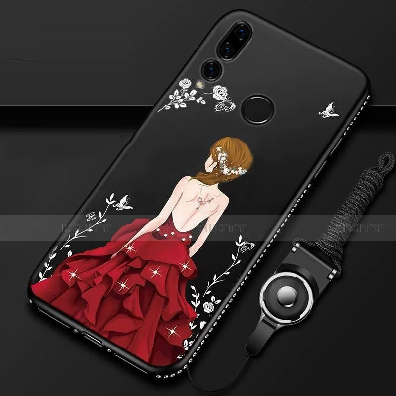 Funda Silicona Gel Goma Vestido de Novia Carcasa K01 para Huawei P Smart+ Plus (2019) Rojo y Negro