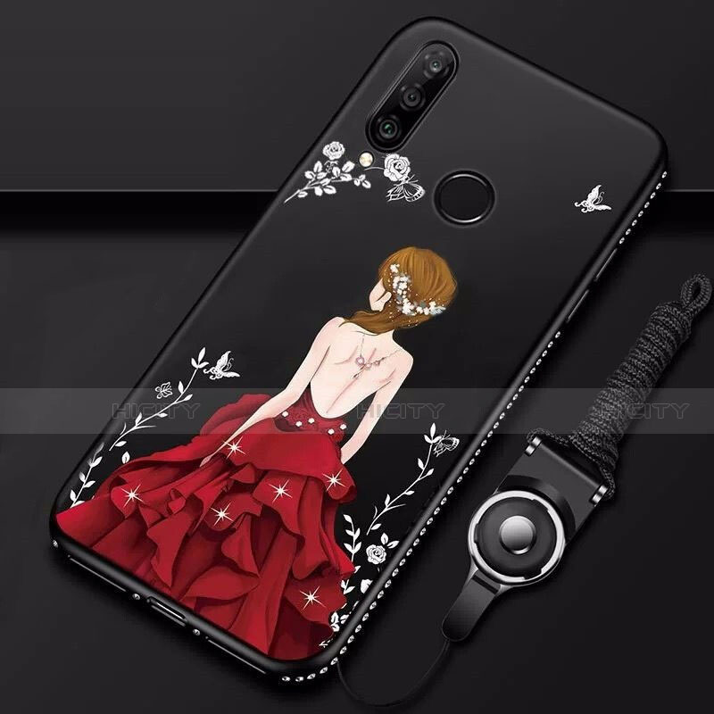 Funda Silicona Gel Goma Vestido de Novia Carcasa K01 para Huawei P30 Lite XL Rojo y Negro