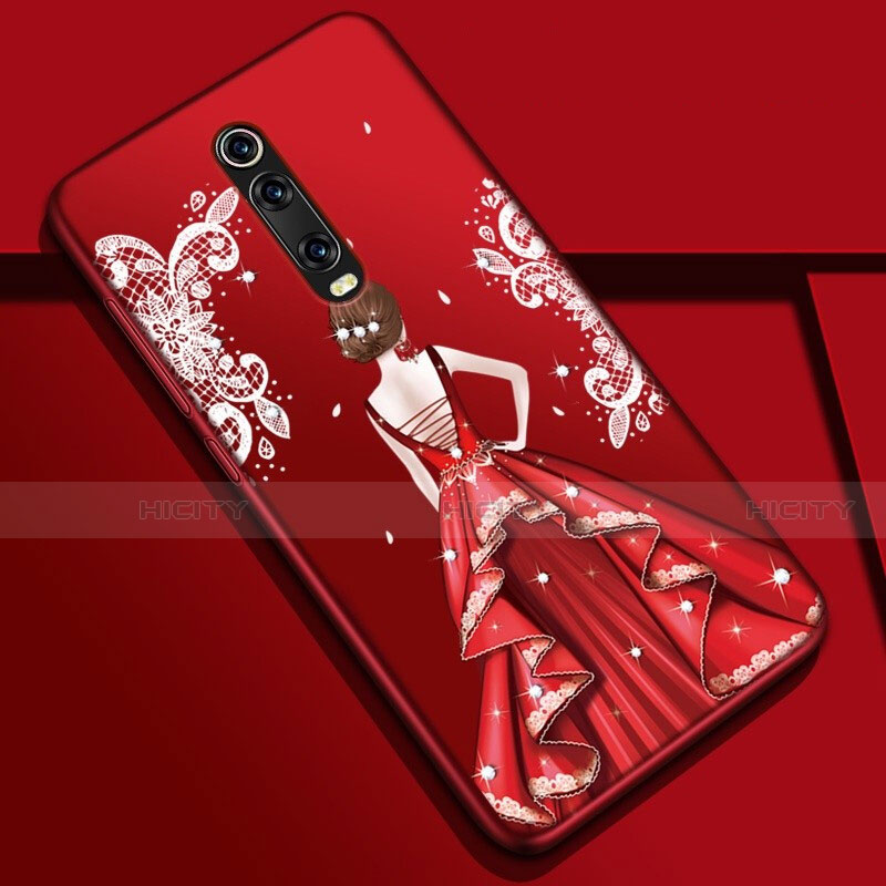 Funda Silicona Gel Goma Vestido de Novia Carcasa K01 para Xiaomi Mi 9T Rojo