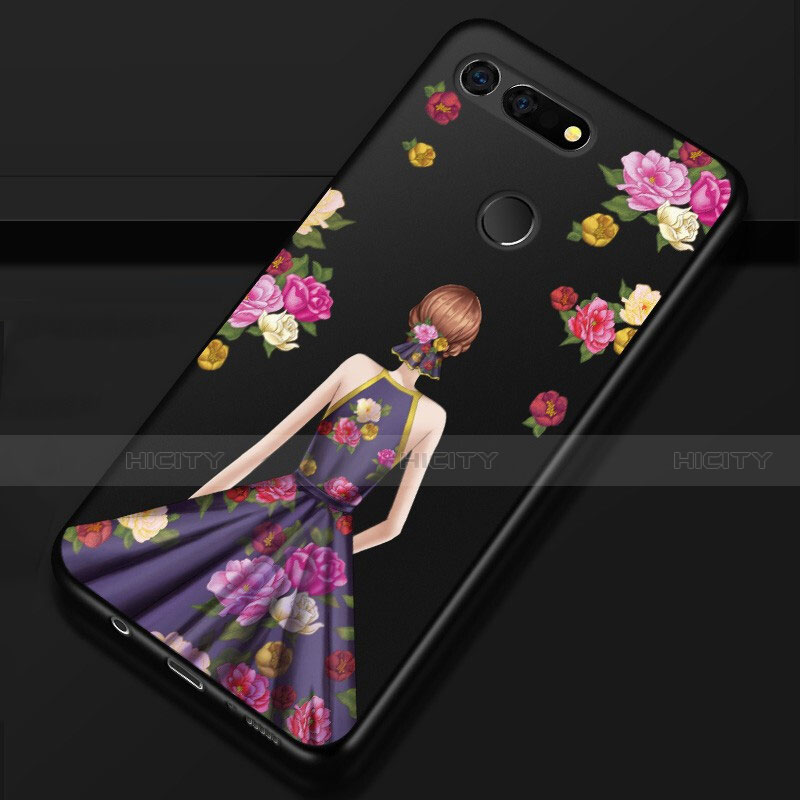 Funda Silicona Gel Goma Vestido de Novia Carcasa K02 para Huawei Honor V20 Morado y Negro