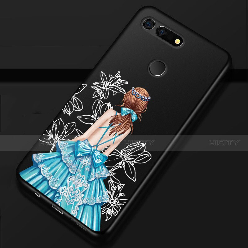 Funda Silicona Gel Goma Vestido de Novia Carcasa K02 para Huawei Honor View 20 Azul y Negro