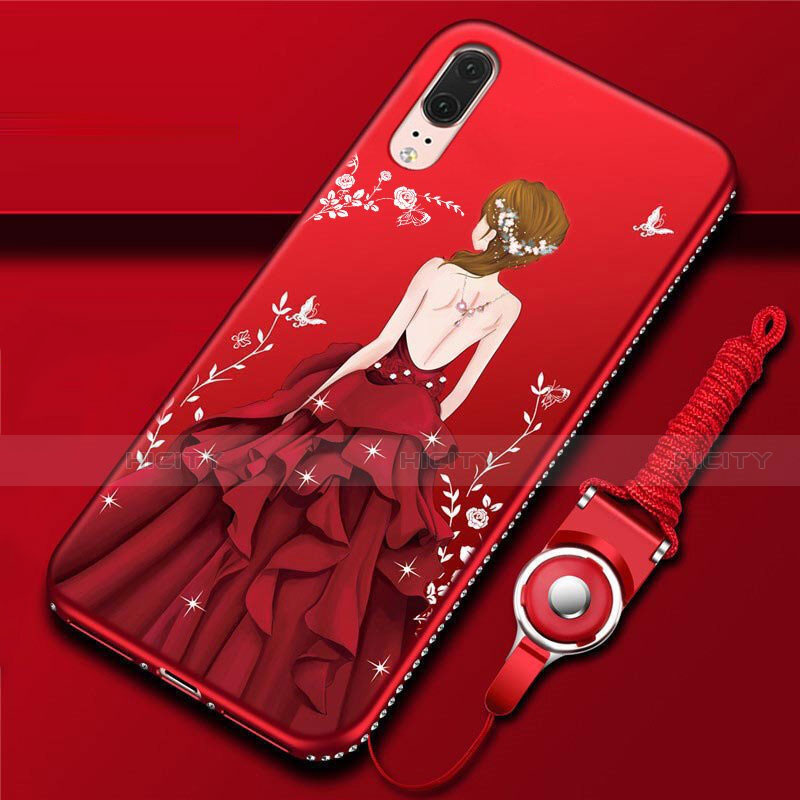 Funda Silicona Gel Goma Vestido de Novia Carcasa K02 para Huawei P20 Rojo