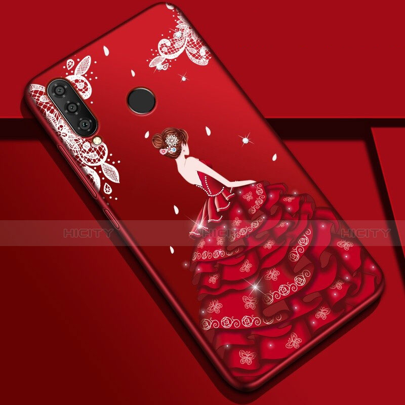 Funda Silicona Gel Goma Vestido de Novia Carcasa K03 para Huawei Nova 4e Rojo Rosa