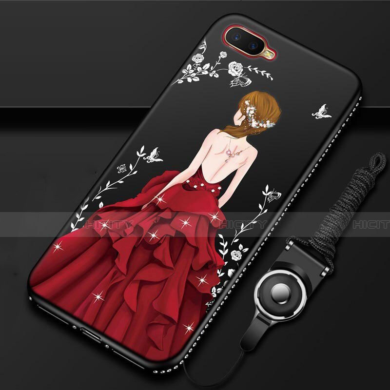 Funda Silicona Gel Goma Vestido de Novia Carcasa M02 para Oppo R15X Rojo y Negro