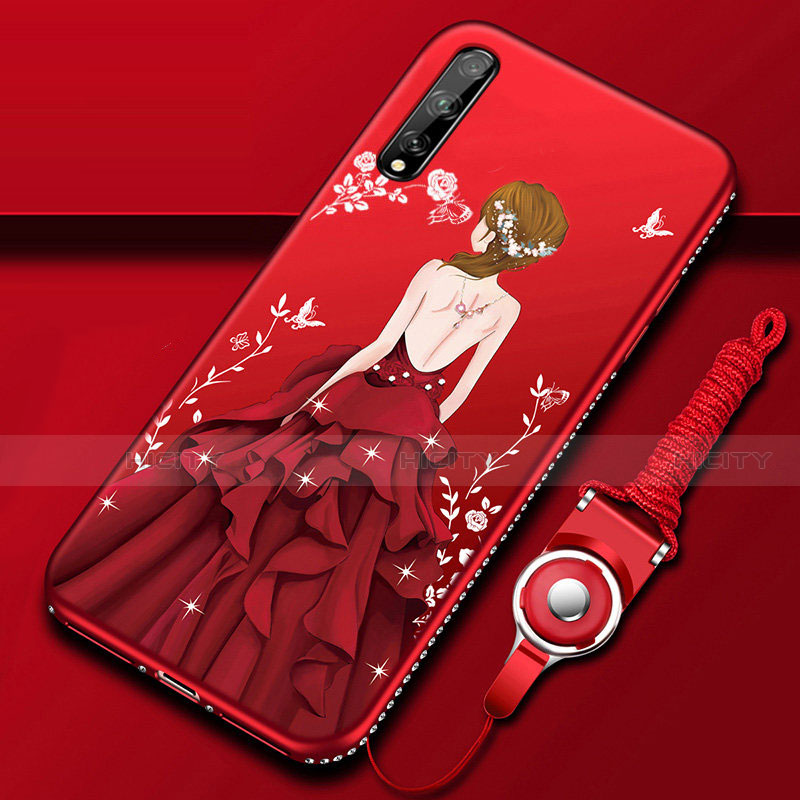 Funda Silicona Gel Goma Vestido de Novia Carcasa para Huawei Enjoy 10S Rojo