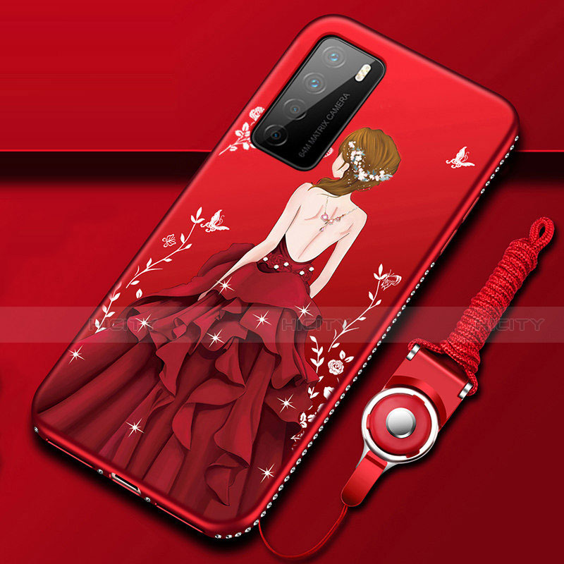 Funda Silicona Gel Goma Vestido de Novia Carcasa para Huawei Honor Play4 5G Rojo