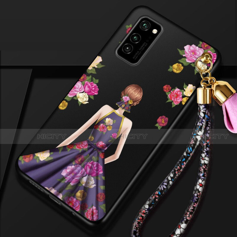 Funda Silicona Gel Goma Vestido de Novia Carcasa para Huawei Honor V30 Pro 5G Morado y Negro