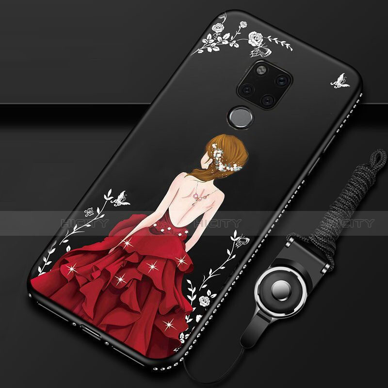 Funda Silicona Gel Goma Vestido de Novia Carcasa para Huawei Mate 20 X 5G Rojo y Negro