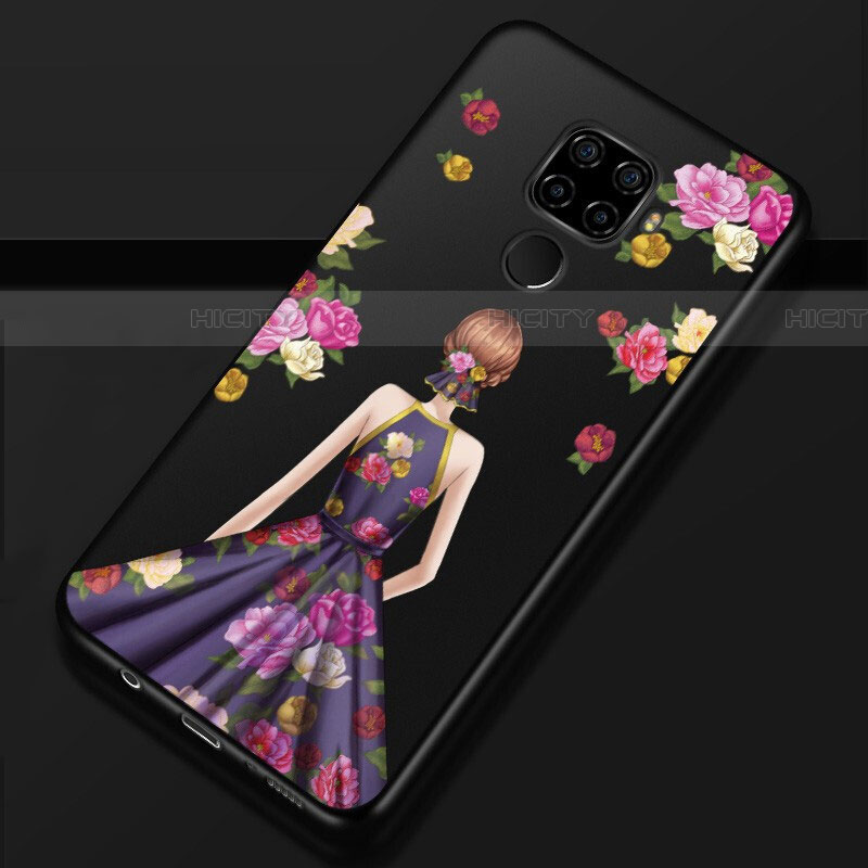 Funda Silicona Gel Goma Vestido de Novia Carcasa para Huawei Mate 30 Lite Morado y Negro