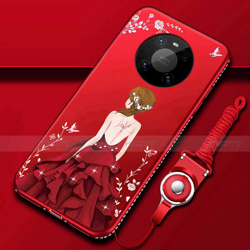 Funda Silicona Gel Goma Vestido de Novia Carcasa para Huawei Mate 40 Pro Rojo