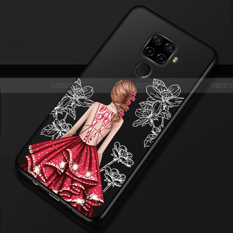 Funda Silicona Gel Goma Vestido de Novia Carcasa para Huawei Nova 5i Pro Rojo y Negro