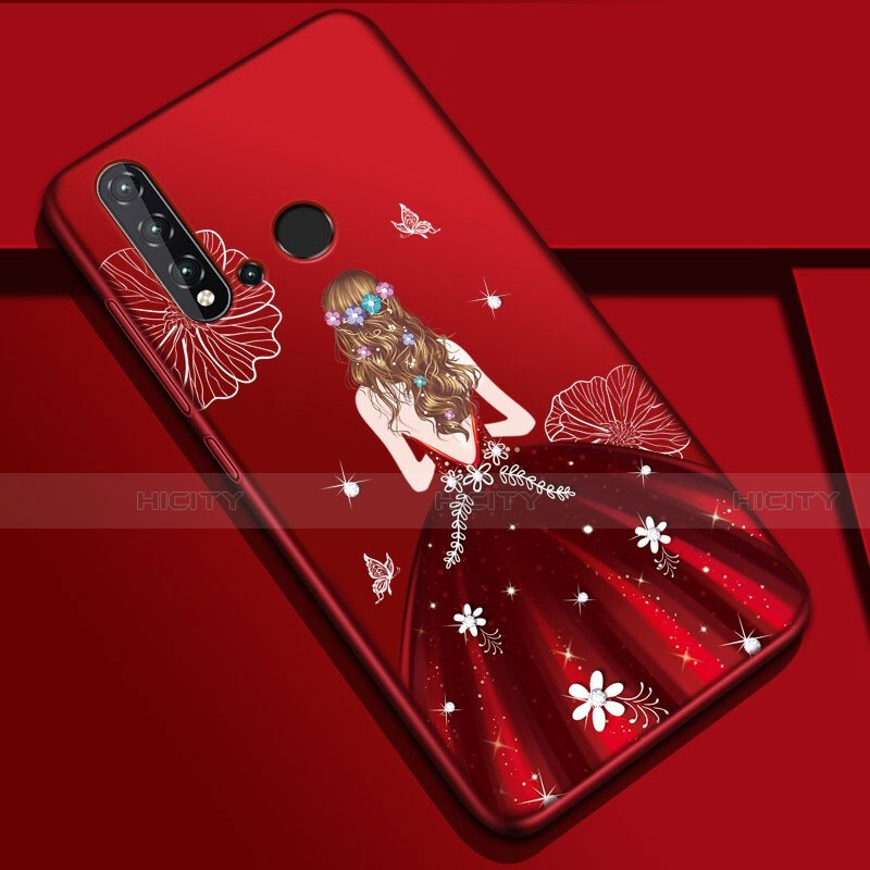 Funda Silicona Gel Goma Vestido de Novia Carcasa para Huawei Nova 5i Rojo Rosa