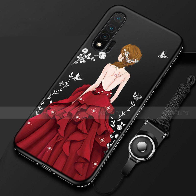 Funda Silicona Gel Goma Vestido de Novia Carcasa para Huawei Nova 6 5G Rojo y Negro