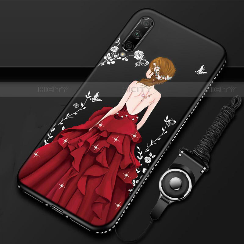 Funda Silicona Gel Goma Vestido de Novia Carcasa para Huawei P Smart Pro (2019) Rojo y Negro