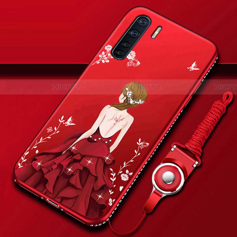 Funda Silicona Gel Goma Vestido de Novia Carcasa para Oppo A91 Rojo