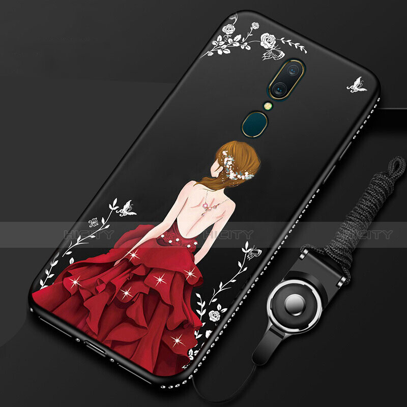 Funda Silicona Gel Goma Vestido de Novia Carcasa para Oppo A9X Rojo y Negro