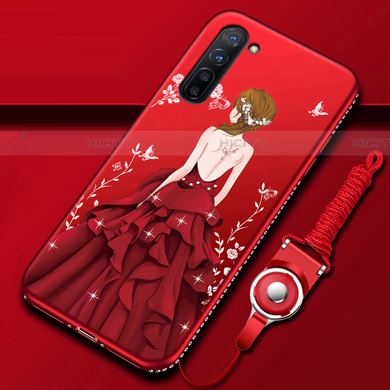 Funda Silicona Gel Goma Vestido de Novia Carcasa para Oppo Find X2 Lite Rojo