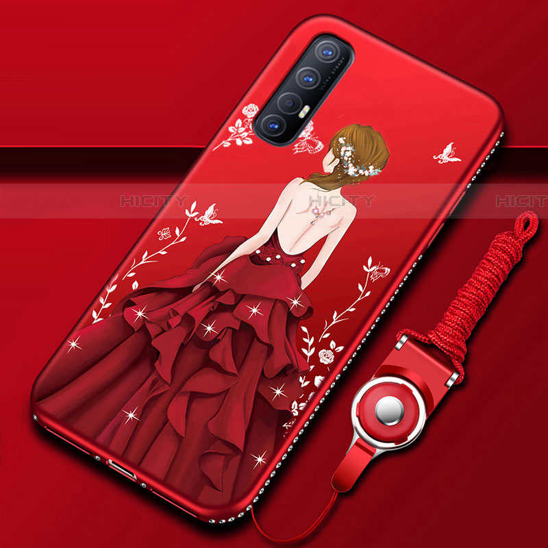 Funda Silicona Gel Goma Vestido de Novia Carcasa para Oppo Find X2 Neo Rojo