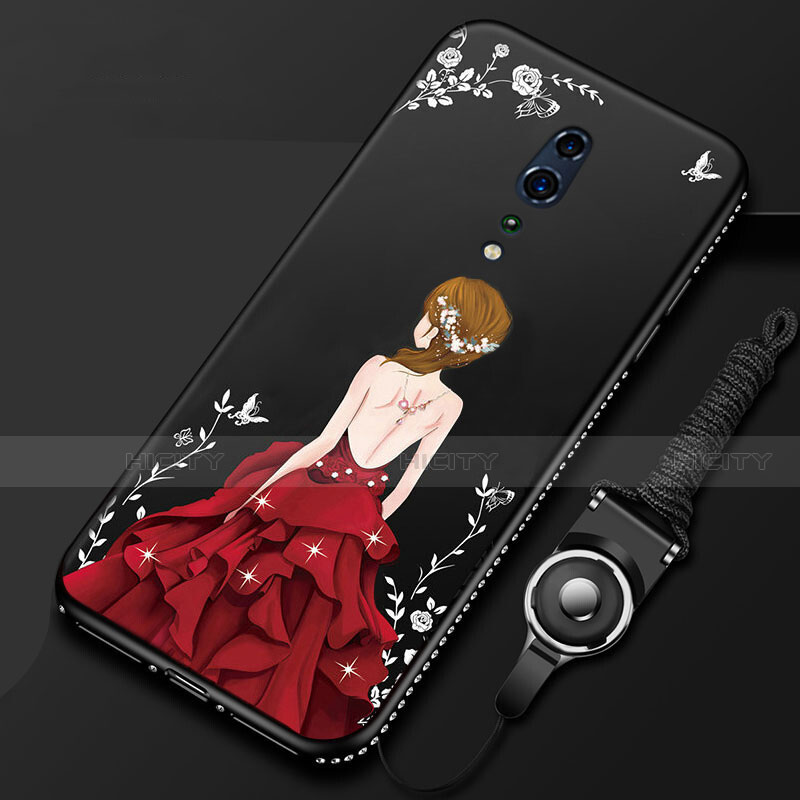 Funda Silicona Gel Goma Vestido de Novia Carcasa para Oppo Reno Z Rojo y Negro