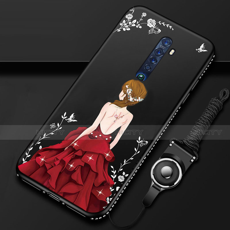 Funda Silicona Gel Goma Vestido de Novia Carcasa para Oppo Reno2 Rojo y Negro