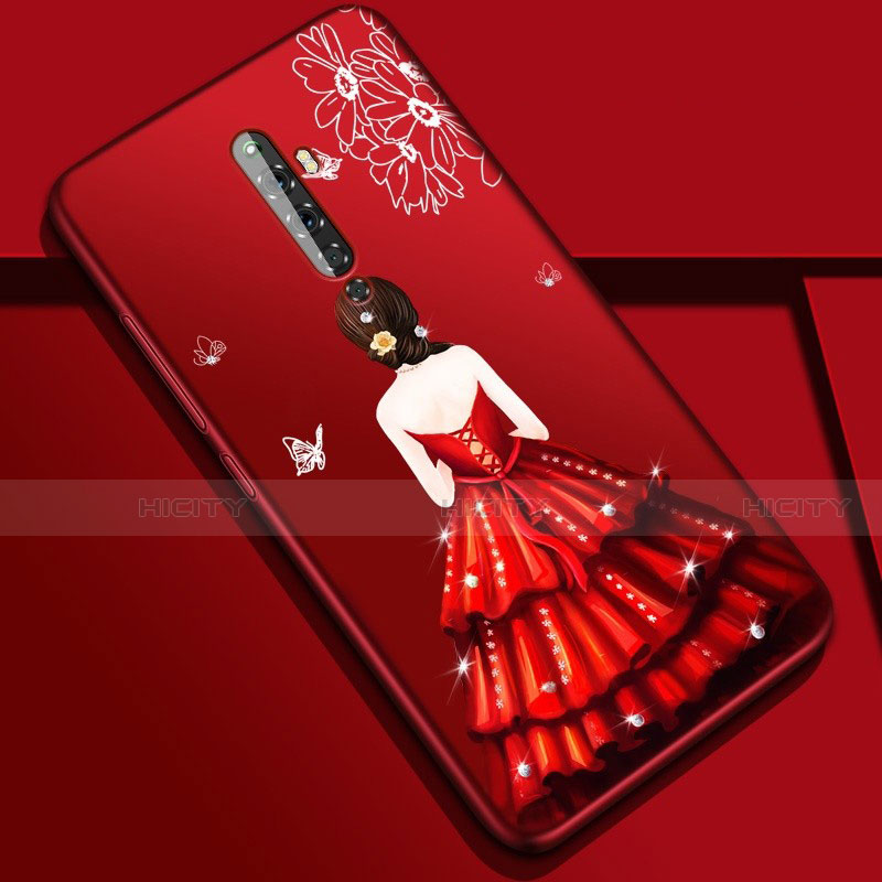 Funda Silicona Gel Goma Vestido de Novia Carcasa para Oppo Reno2 Z Rojo