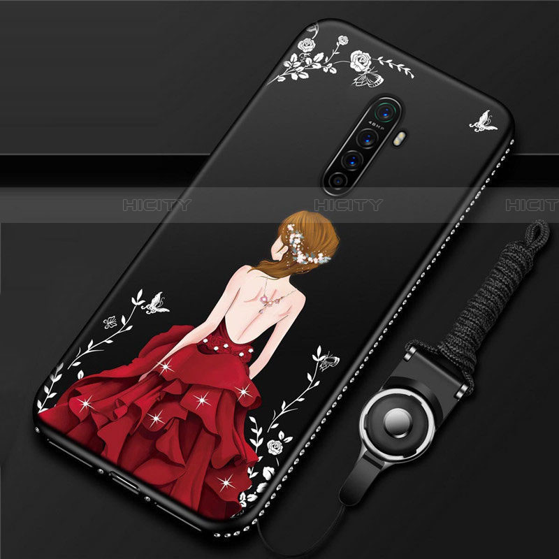 Funda Silicona Gel Goma Vestido de Novia Carcasa para Realme X2 Pro Rojo y Negro