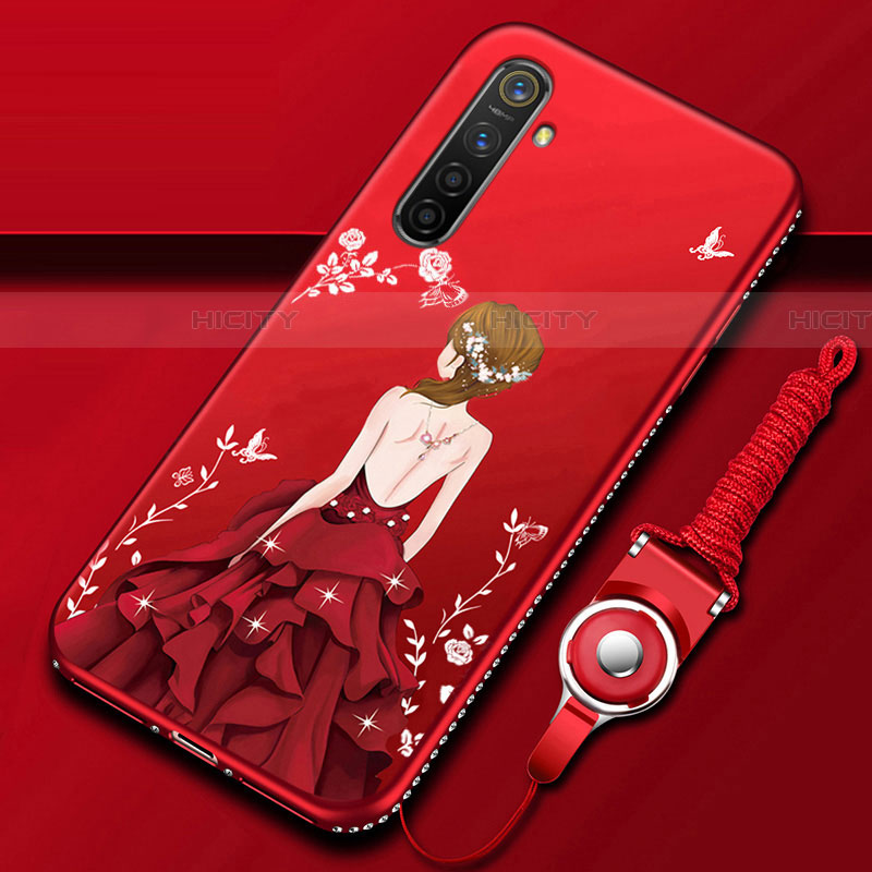 Funda Silicona Gel Goma Vestido de Novia Carcasa para Realme X2 Rojo