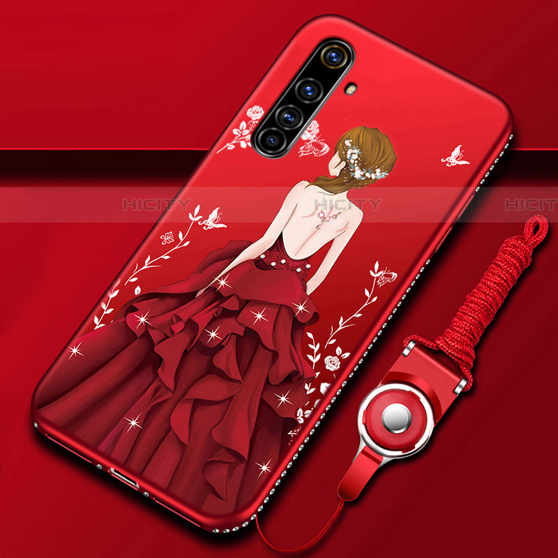 Funda Silicona Gel Goma Vestido de Novia Carcasa para Realme X50 Pro 5G Rojo