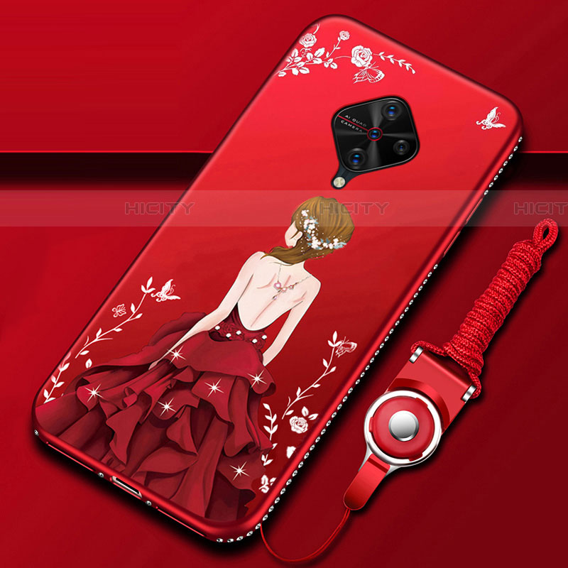 Funda Silicona Gel Goma Vestido de Novia Carcasa para Vivo X50 Lite Rojo