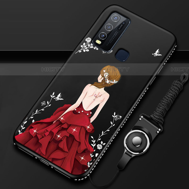 Funda Silicona Gel Goma Vestido de Novia Carcasa para Vivo Y50 Rojo y Negro