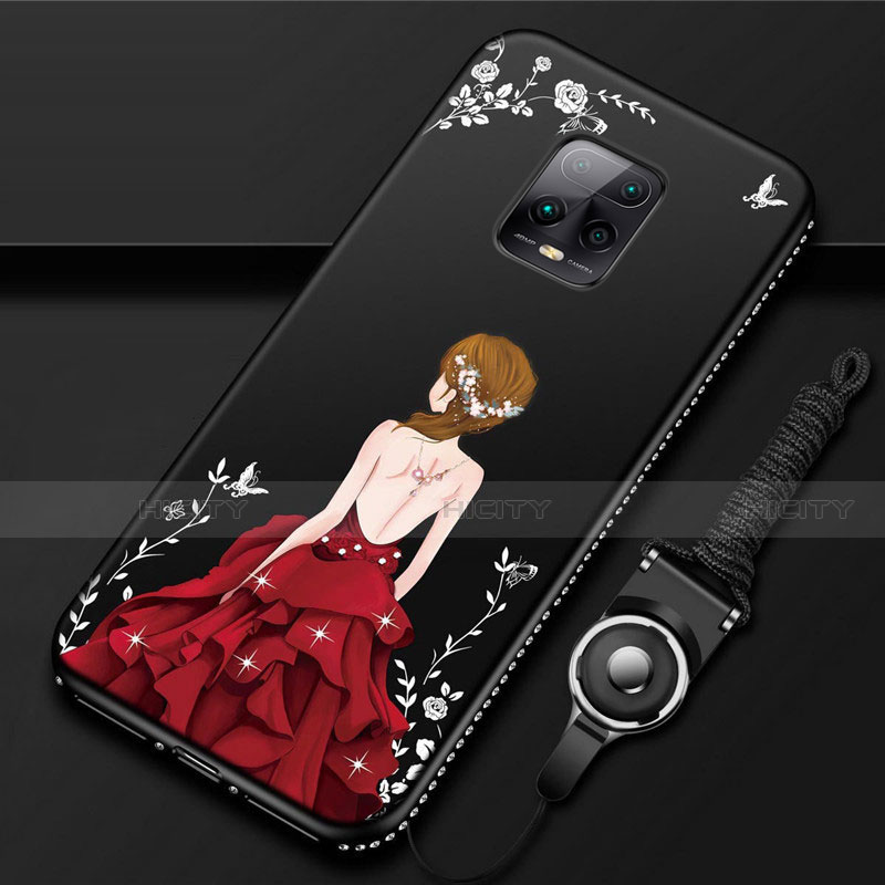 Funda Silicona Gel Goma Vestido de Novia Carcasa para Xiaomi Redmi 10X Pro 5G Rojo y Negro