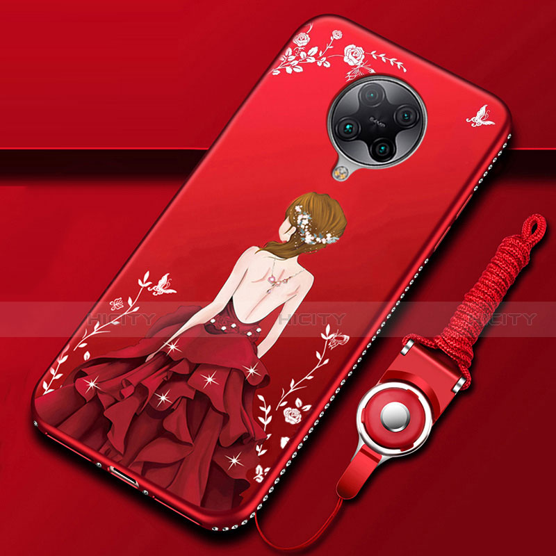 Funda Silicona Gel Goma Vestido de Novia Carcasa para Xiaomi Redmi K30 Pro Zoom Rojo