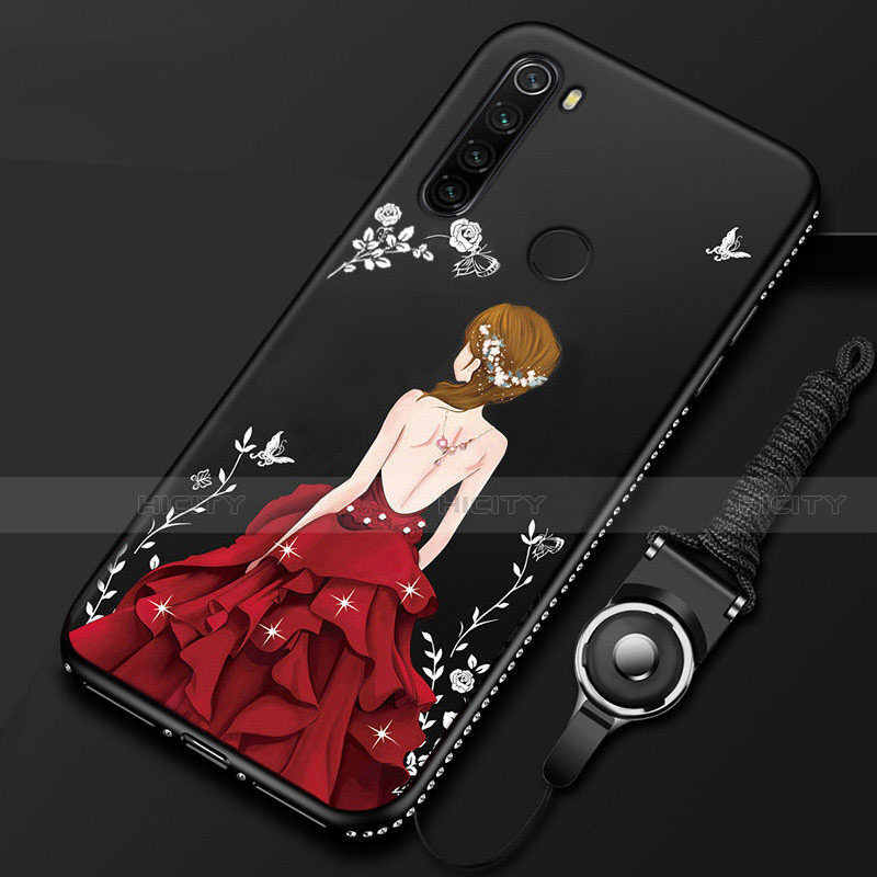 Funda Silicona Gel Goma Vestido de Novia Carcasa para Xiaomi Redmi Note 8 Rojo y Negro