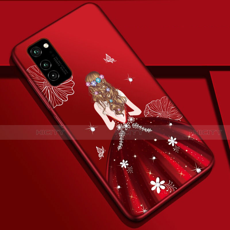 Funda Silicona Gel Goma Vestido de Novia Carcasa S01 para Huawei Honor V30 5G Rojo Rosa