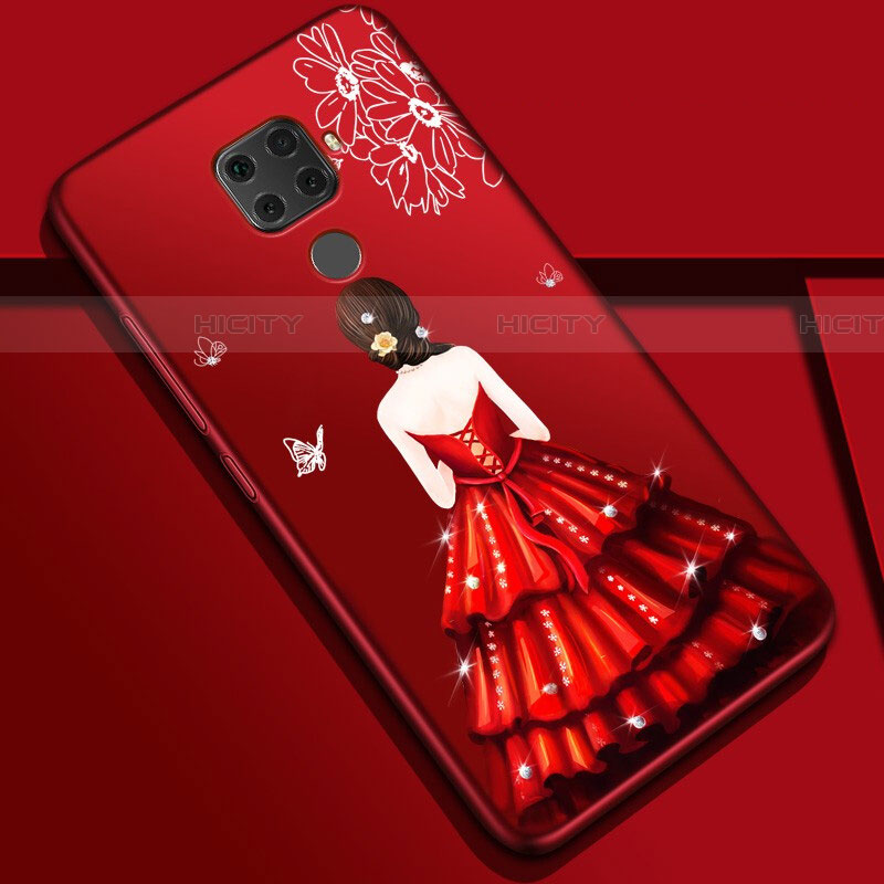 Funda Silicona Gel Goma Vestido de Novia Carcasa S01 para Huawei Mate 30 Lite Rojo