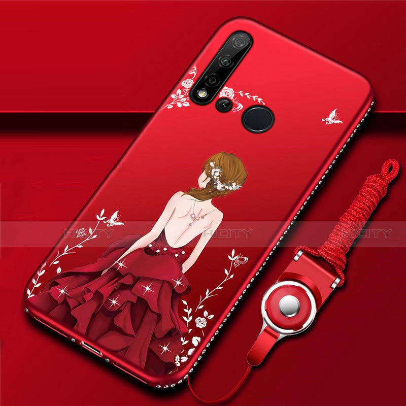 Funda Silicona Gel Goma Vestido de Novia Carcasa S01 para Huawei Nova 5i Rojo