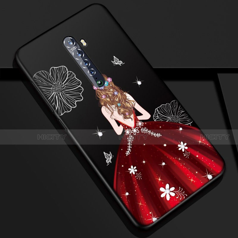 Funda Silicona Gel Goma Vestido de Novia Carcasa S01 para Oppo Reno2 Rojo y Negro