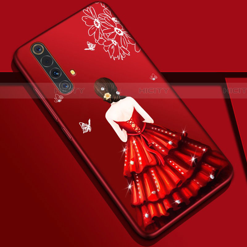 Funda Silicona Gel Goma Vestido de Novia Carcasa S01 para Realme X50 5G Rojo