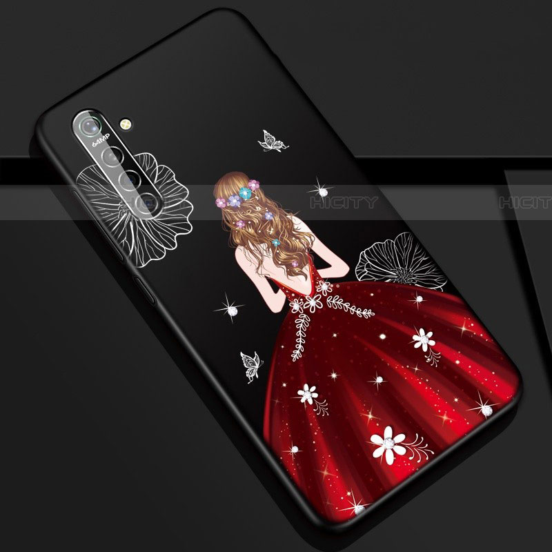 Funda Silicona Gel Goma Vestido de Novia Carcasa S01 para Realme XT Rojo y Negro