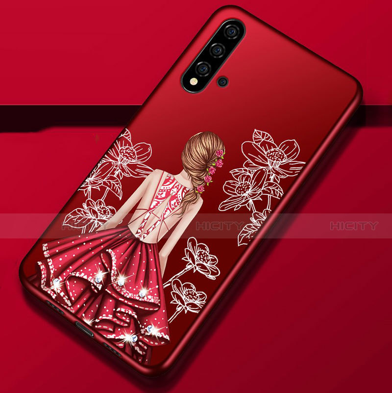 Funda Silicona Gel Goma Vestido de Novia Carcasa S02 para Huawei Nova 5 Pro Rojo