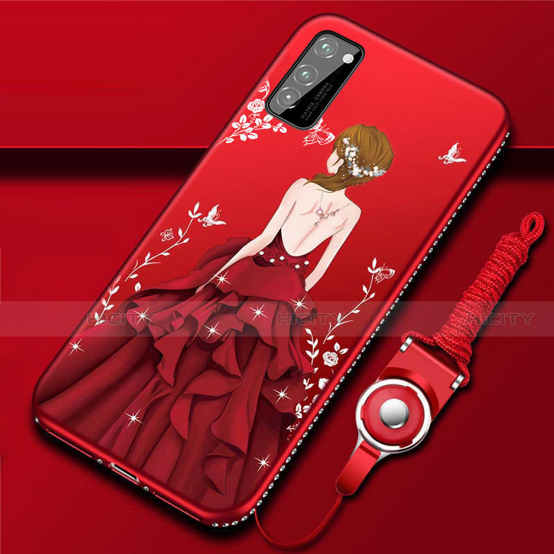 Funda Silicona Gel Goma Vestido de Novia Carcasa S03 para Huawei Honor V30 5G Rojo