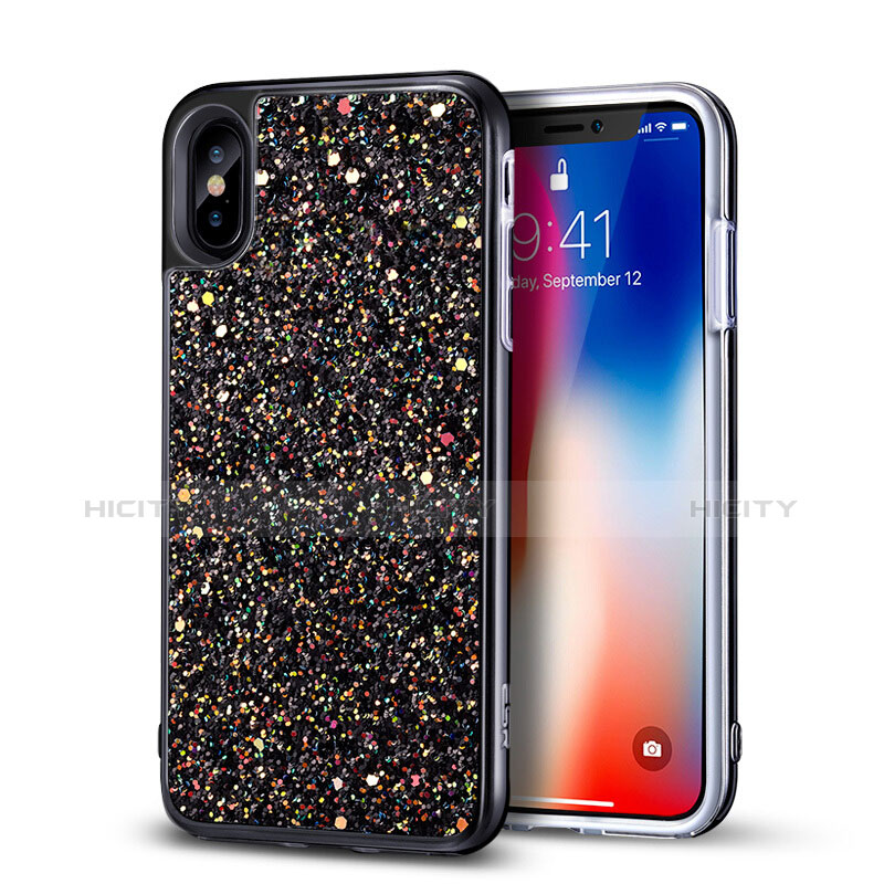 Funda Silicona Goma Bling Bling para Apple iPhone X Negro