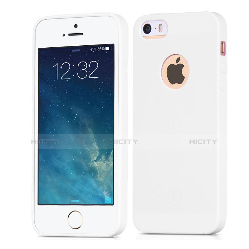 Funda Silicona Goma con Agujero para Apple iPhone 5S Blanco