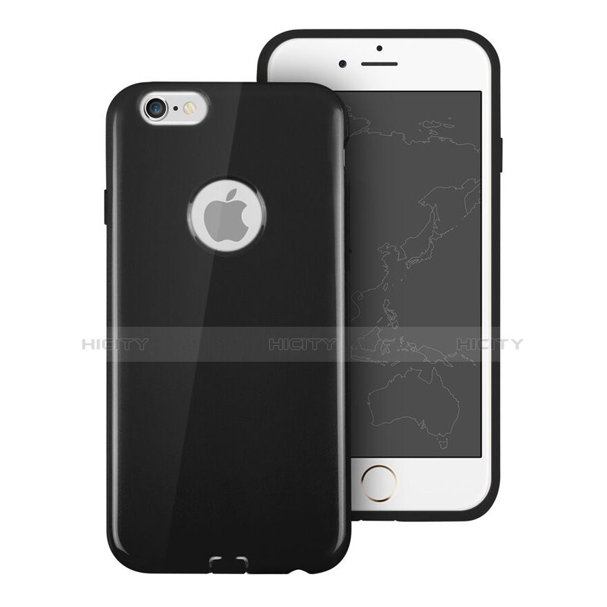 Funda Silicona Goma con Agujero para Apple iPhone 6 Plus Negro