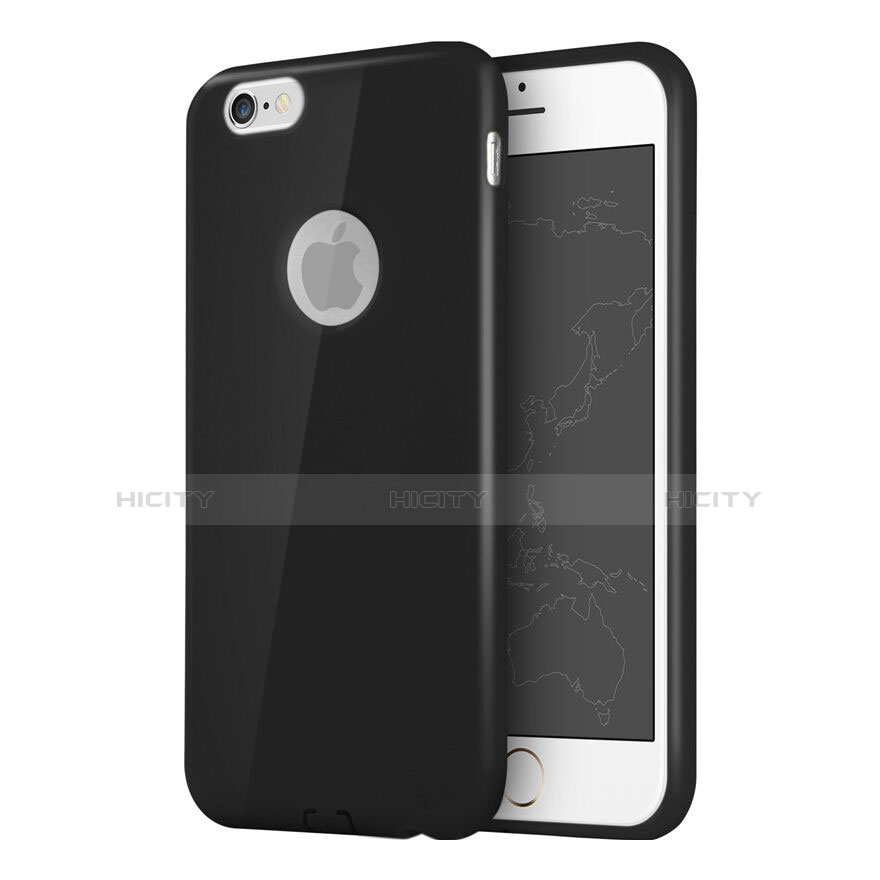 Funda Silicona Goma con Agujero para Apple iPhone 6 Plus Negro