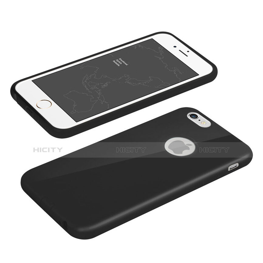 Funda Silicona Goma con Agujero para Apple iPhone 6 Plus Negro