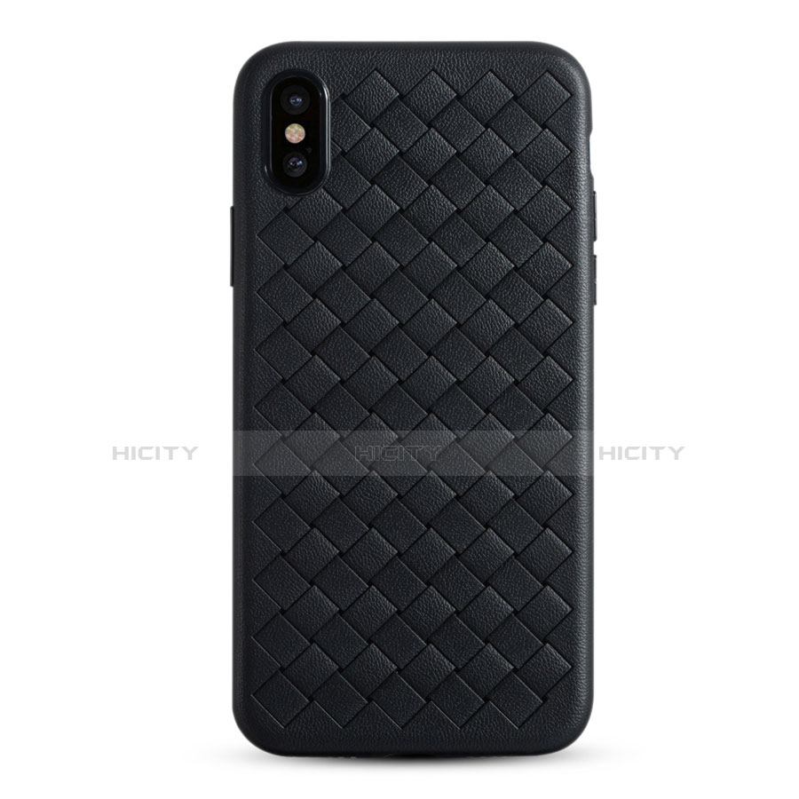 Funda Silicona Goma de Cuero C01 para Apple iPhone X Negro