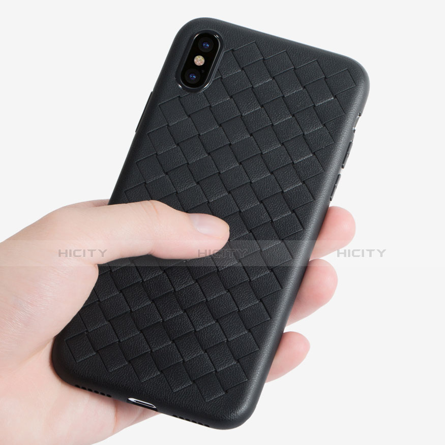 Funda Silicona Goma de Cuero C01 para Apple iPhone X Negro