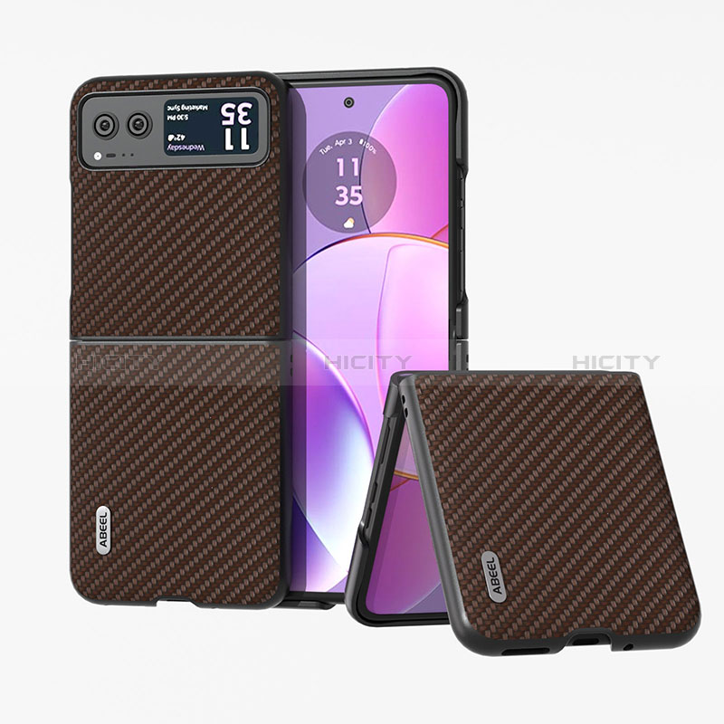 Funda Silicona Goma de Cuero Carcasa B04H para Motorola Moto Razr 40 5G Marron