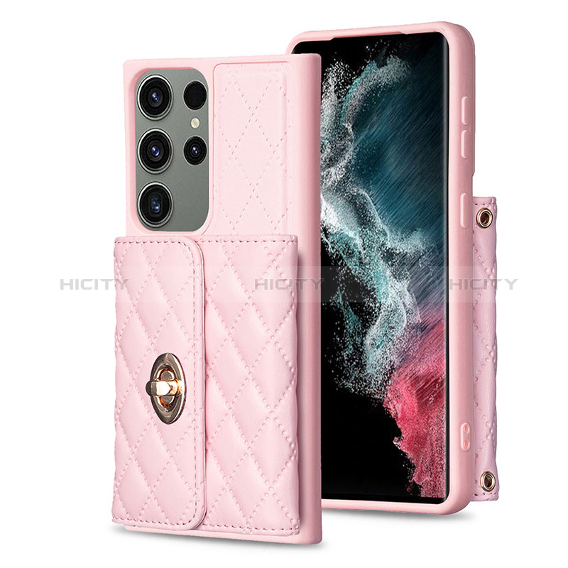 Funda Silicona Goma de Cuero Carcasa BF3 para Samsung Galaxy S22 Ultra 5G Oro Rosa